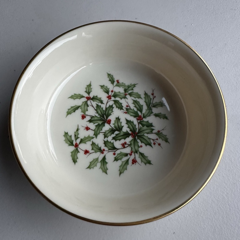 Vintage Lenox Special Holly Berry 24K Gold Trim Sauce Bowl Christmas Holiday USA